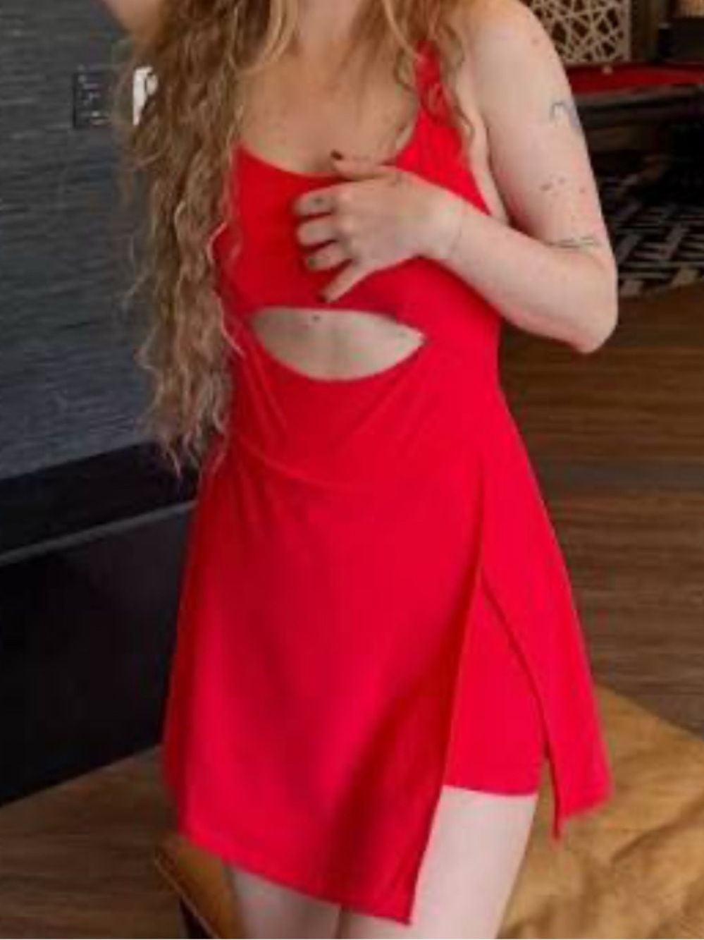 Savage X Fenty Red Tennis Active Dress with Front Cutout and Side Slit